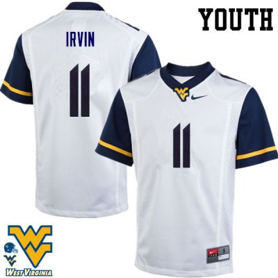 Youth West Virginia Mountaineers NCAA #11 Bruce Irvin White Authentic Nike Stitched College Football Jersey JJ15Y81DN